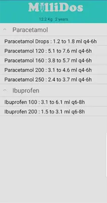 Millidos - Pediatric Drug Dosages android App screenshot 1